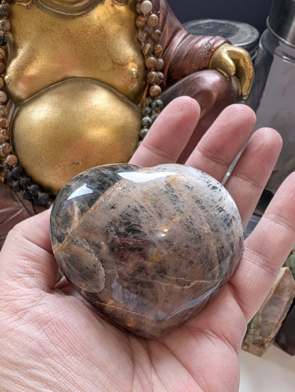 Rare Peach Moonstone Hand Carved Polished Quartz Crystal Heart